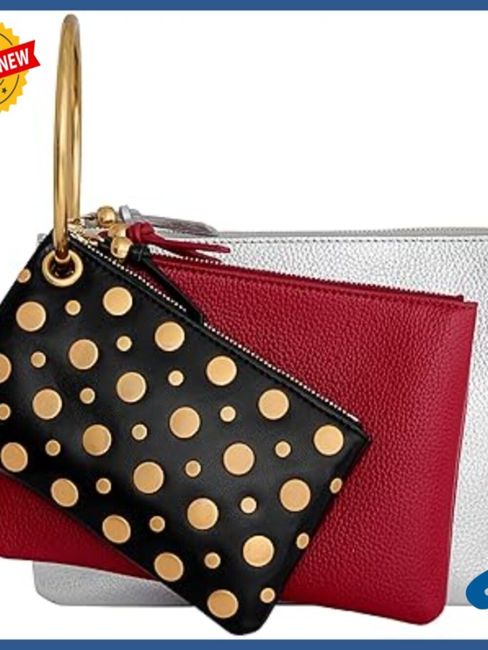 Leather Mini Organizer with 3 Zippered Pouches and Keyring Clip